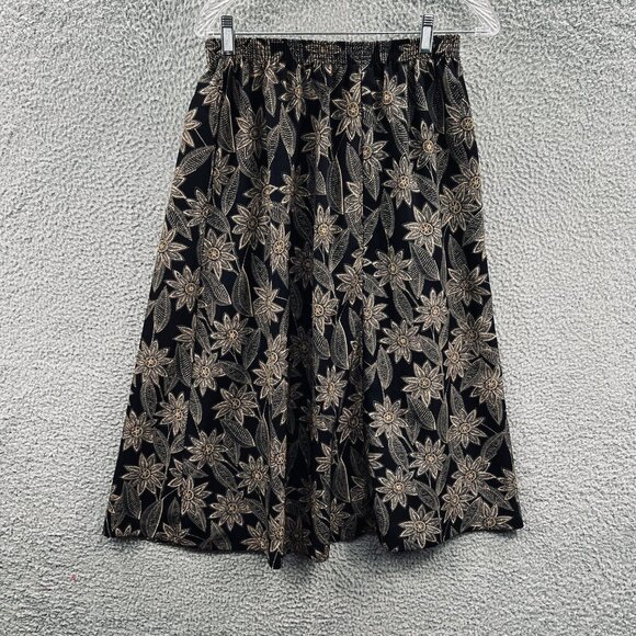 Womens Midi Skirt Medium Boho Cottagecore Prairie A Line Flowy Brown Neutral - Picture 2 of 8